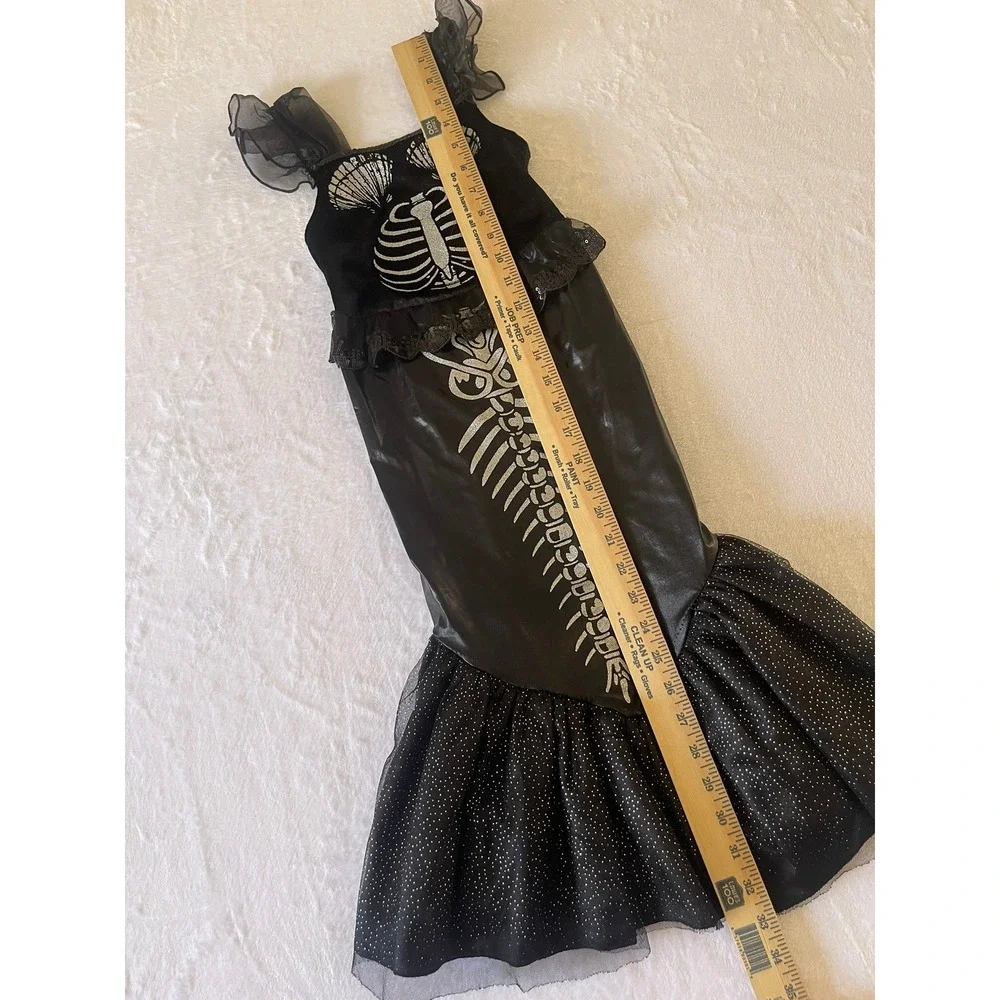 Skeleton Mermaid Halloween Costume Kids Size 100 4T Black Silver Glitter Gown